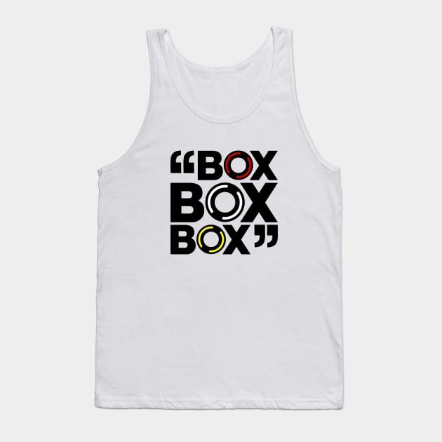 "Box Box Box" Formula 1 Tyre Compound Design Tank Top by DavidSpeedDesign